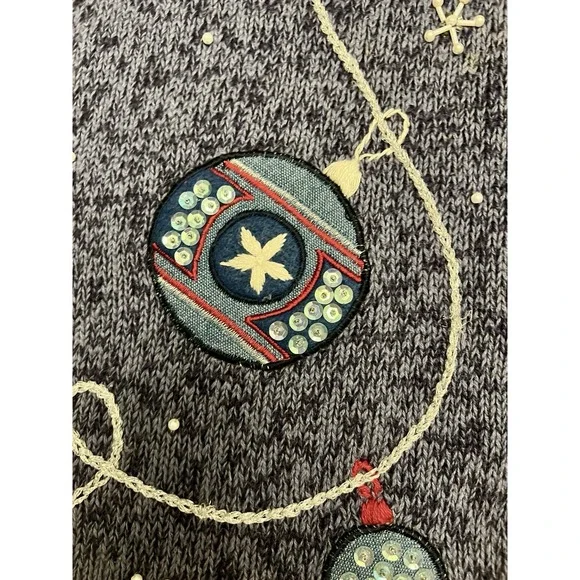 Vintage Christmas Cardigan‎ Blue Sweater Vest Ornaments Balls - Picture 5 of 7